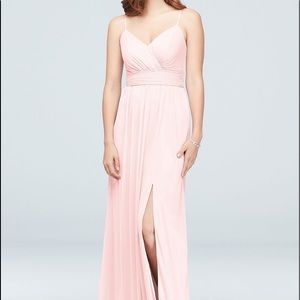 Spaghetti Strap Ruched Waist Mesh Bridesmaid Dress